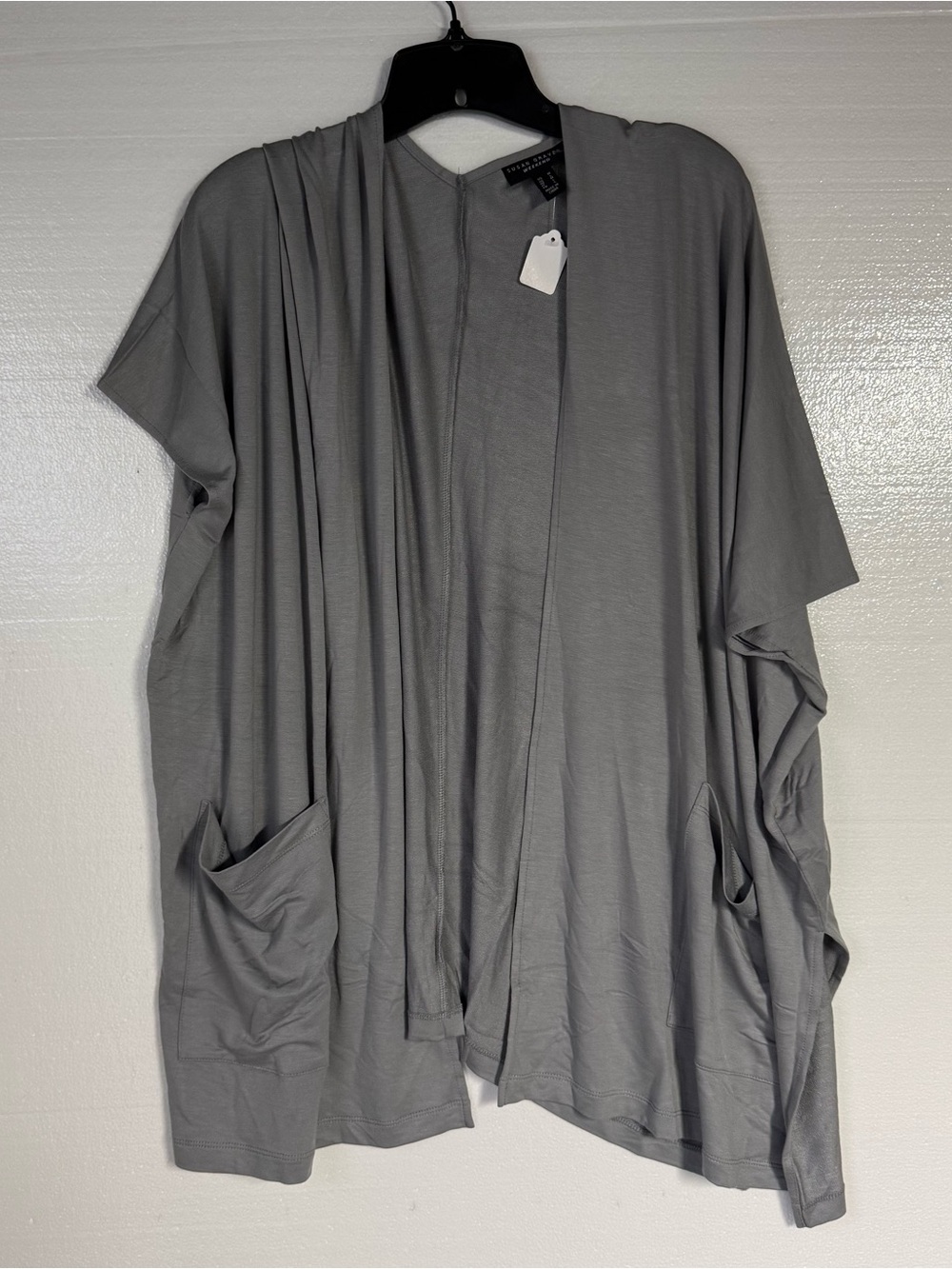 Susan Graver Cardigan Women M Gray Open Front Jersey Knit Lightweight Pockets